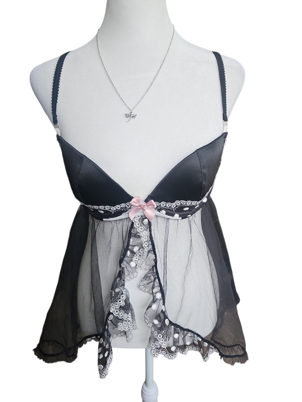 Vintage Victoria’s Secret Sheer Satin Bustier Open Top Babydoll 34B